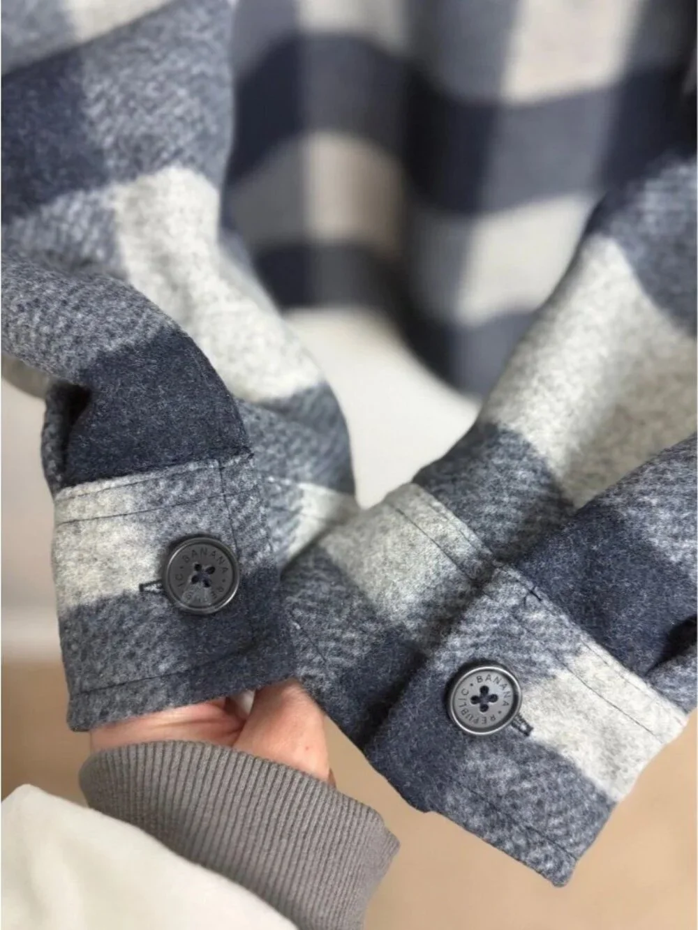 Banana Republic Buffalo Plaid Shirt Jacket Navy Gray Lined Shacket Size Large